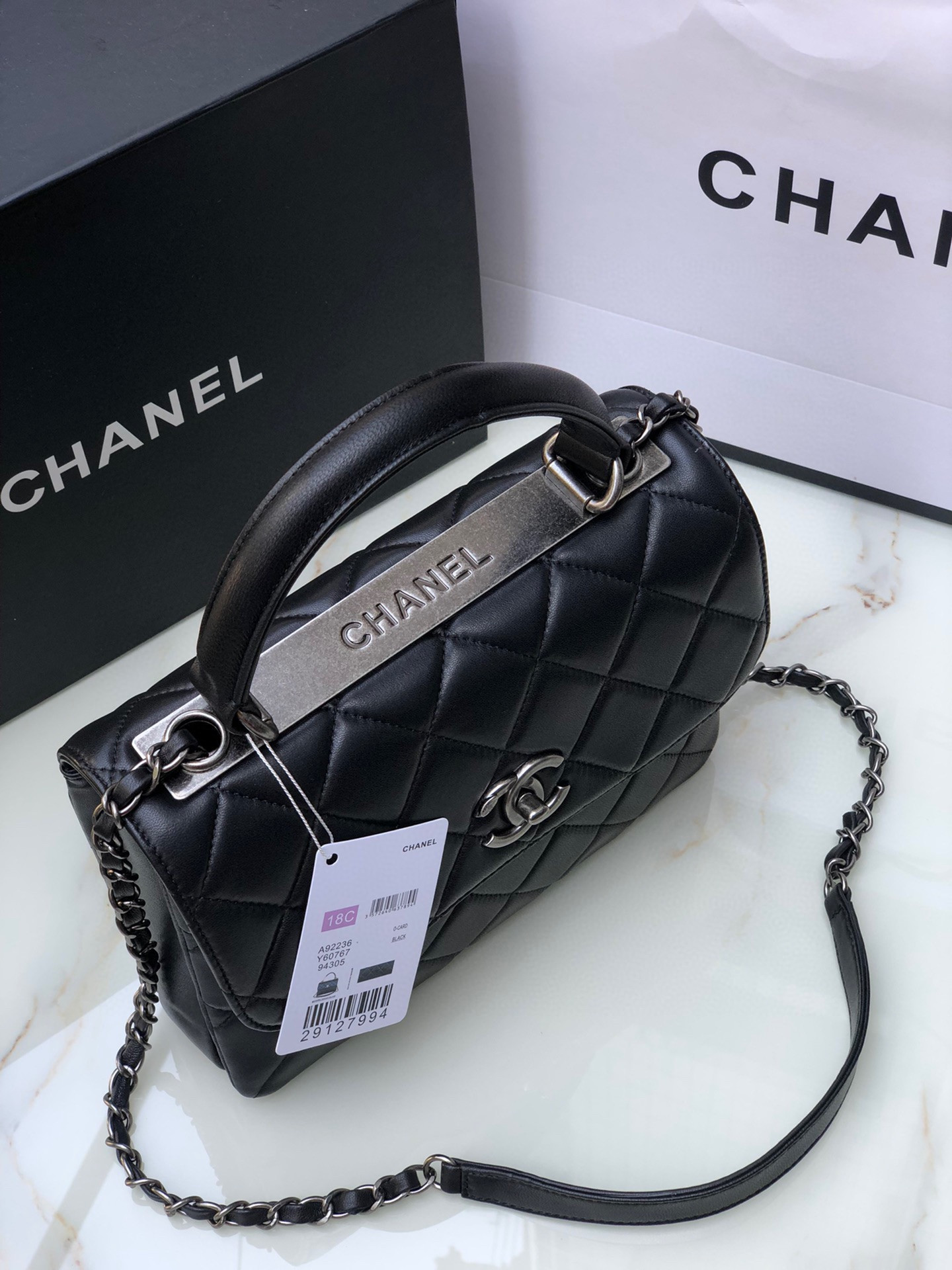 CHANEL FLAP BAG WITH TOP HANDLE 6.6 × 9.8 × 4.7 in
