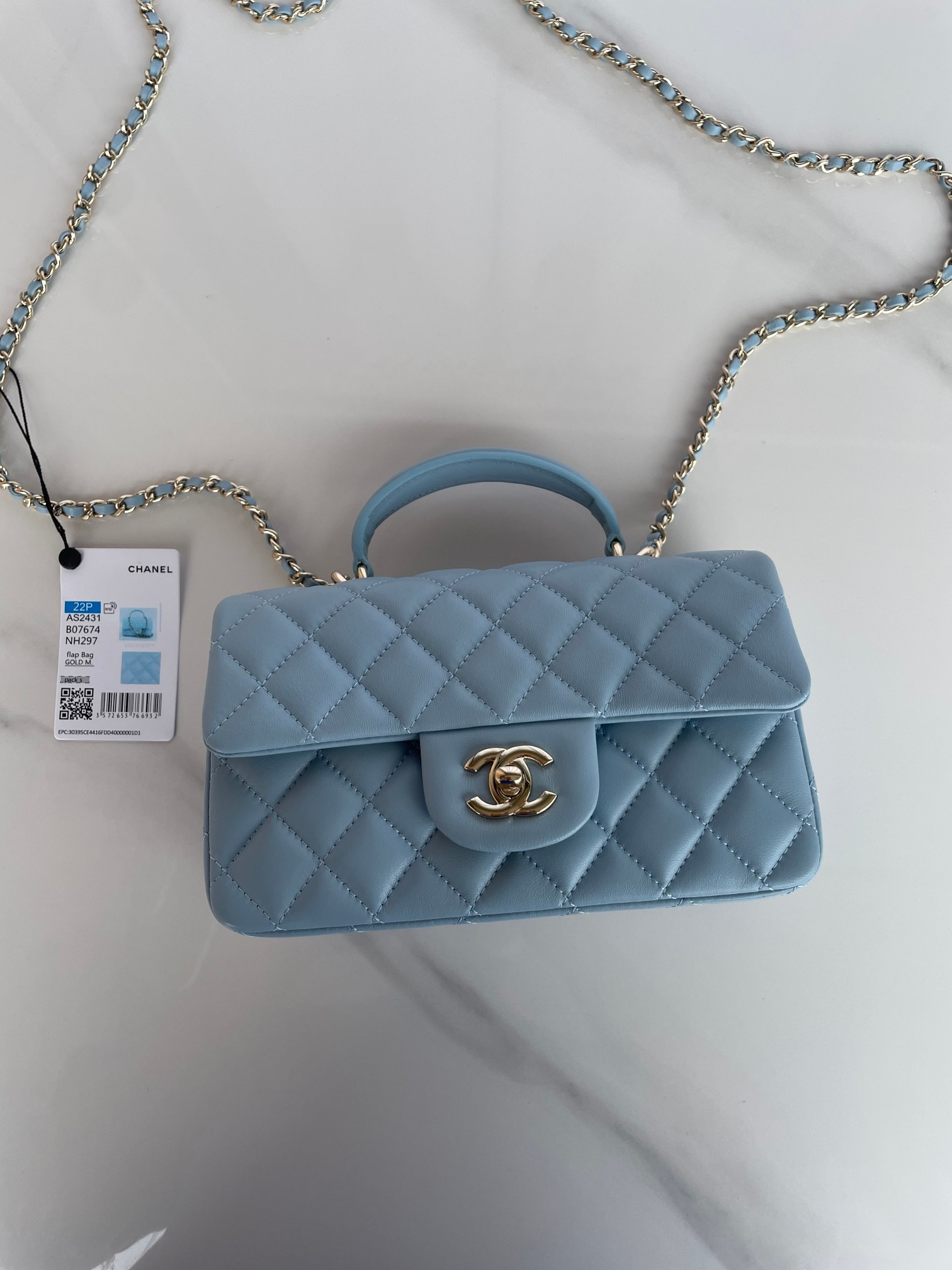 Chanel Mini Classic Handbag With Top Handle 12 × 20 × 6 cm