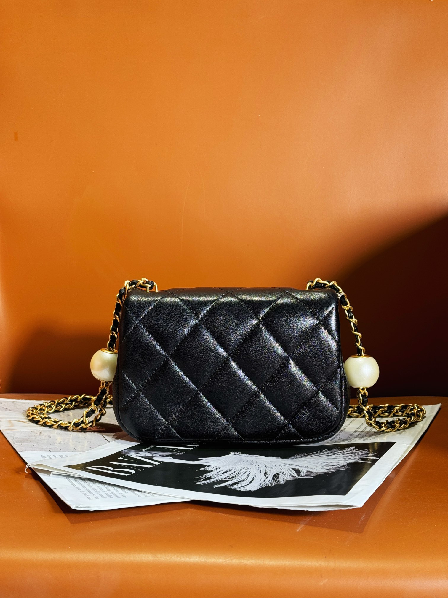 CHANEL MINI CLASSIC HANDBAG Pearl Chain 11.5x17x5cm