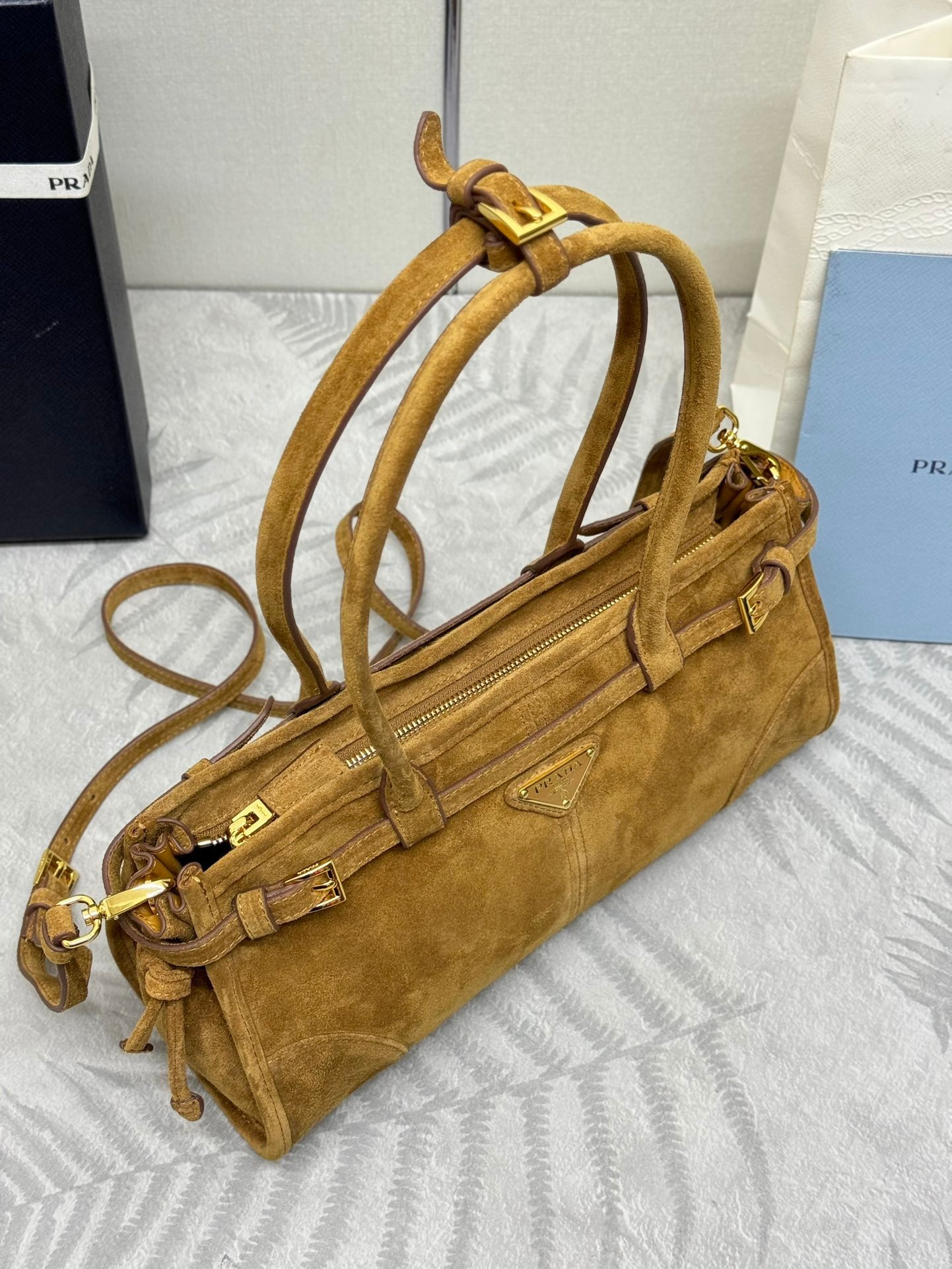 Prada Bonnie Medium Suede Handbag 32x15.5x12cm