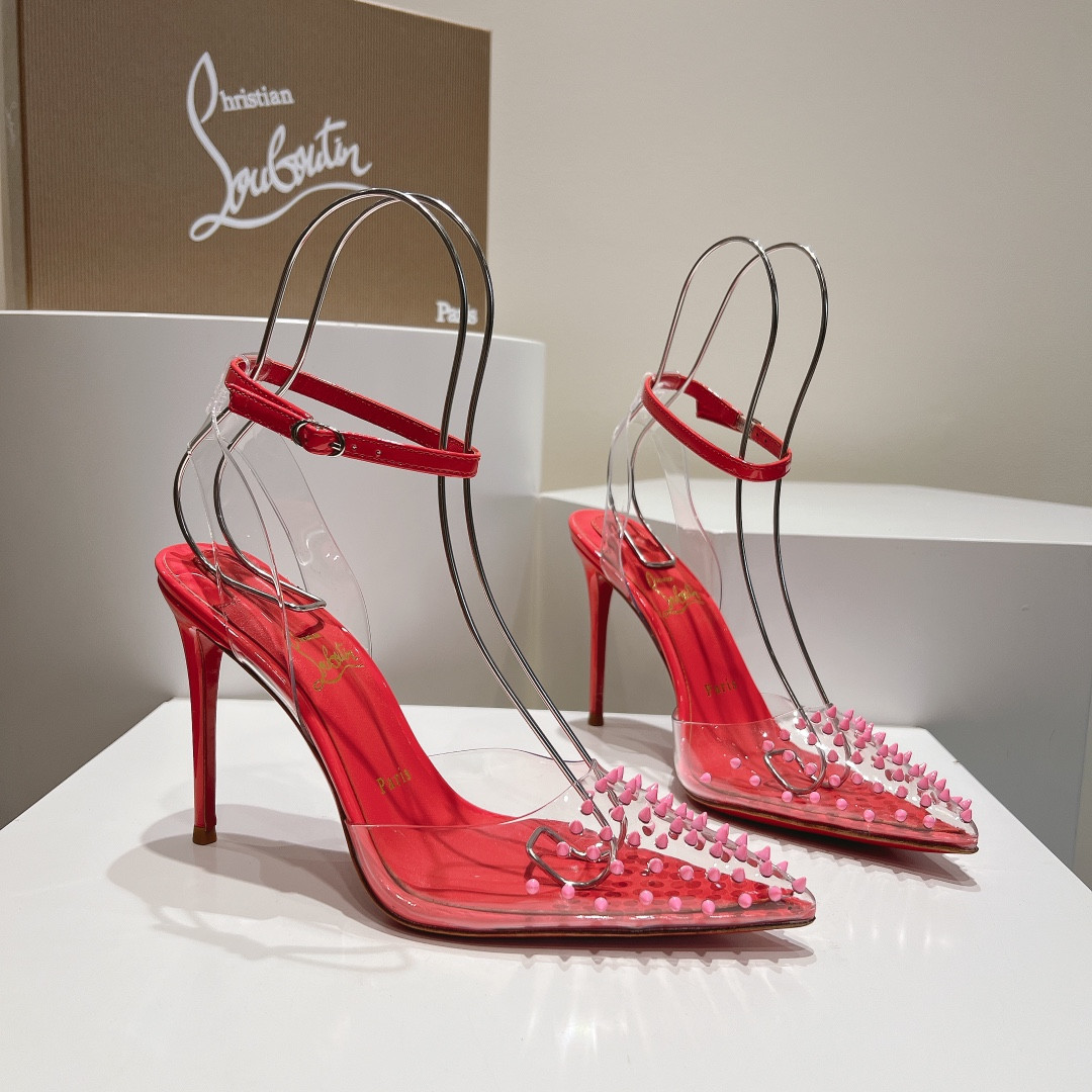 UA Christian Louboutin CL pointed toe high-heeled transparent studded sandals