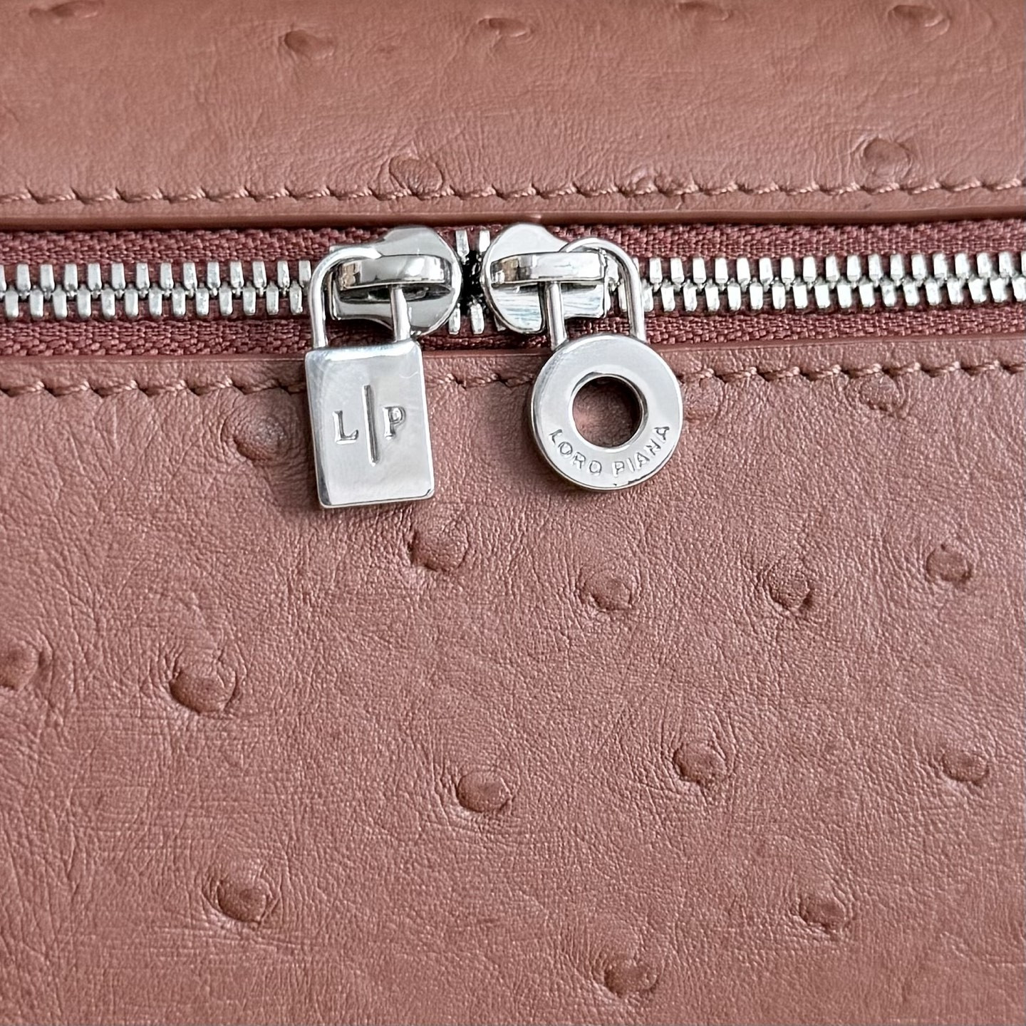 Loro Piana Extra Pocket L19 Ostrich-grained Leather 11 x 19 x 6.5 cm