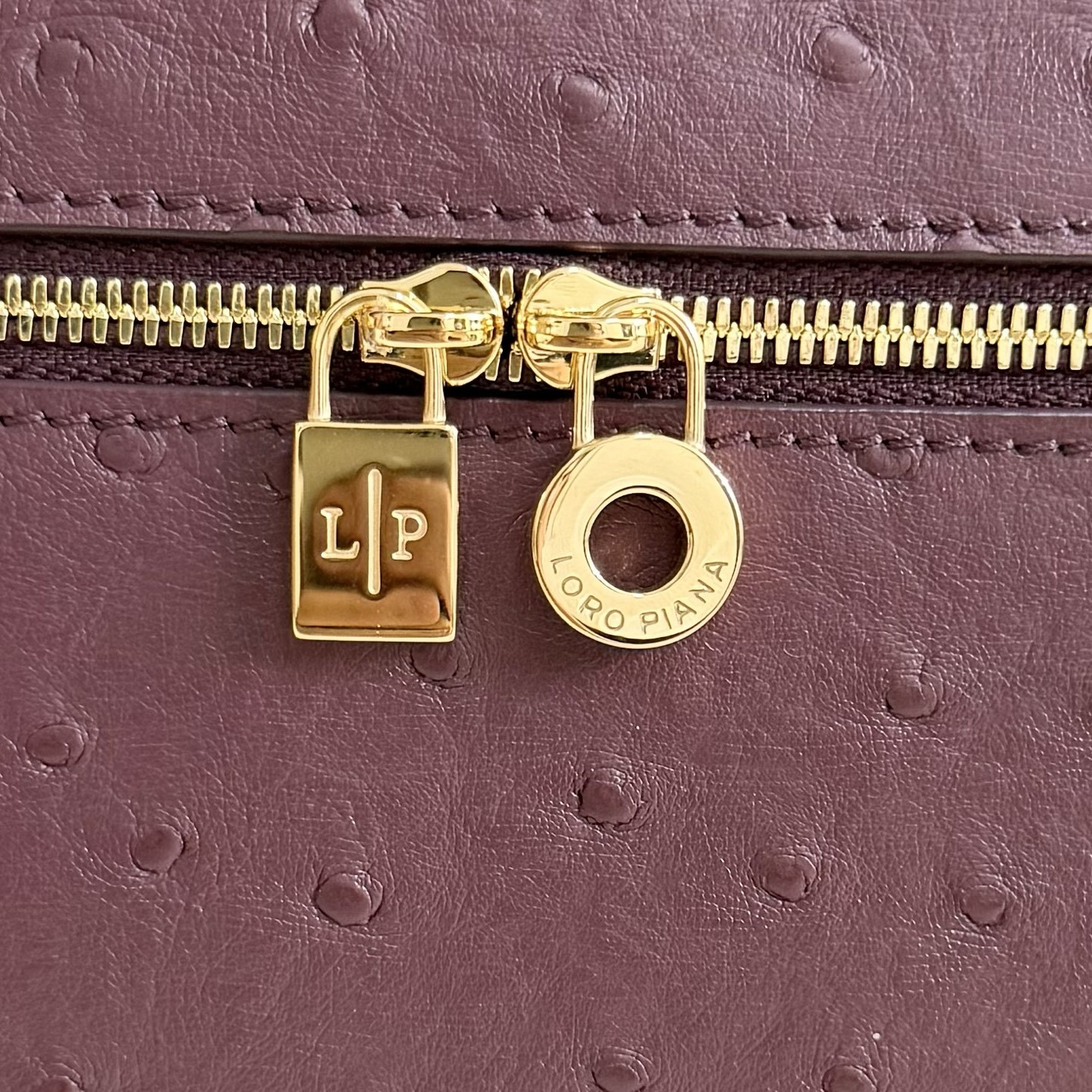 Loro Piana Extra Pocket L27 Ostrich-grained Leather 16x27x10cm