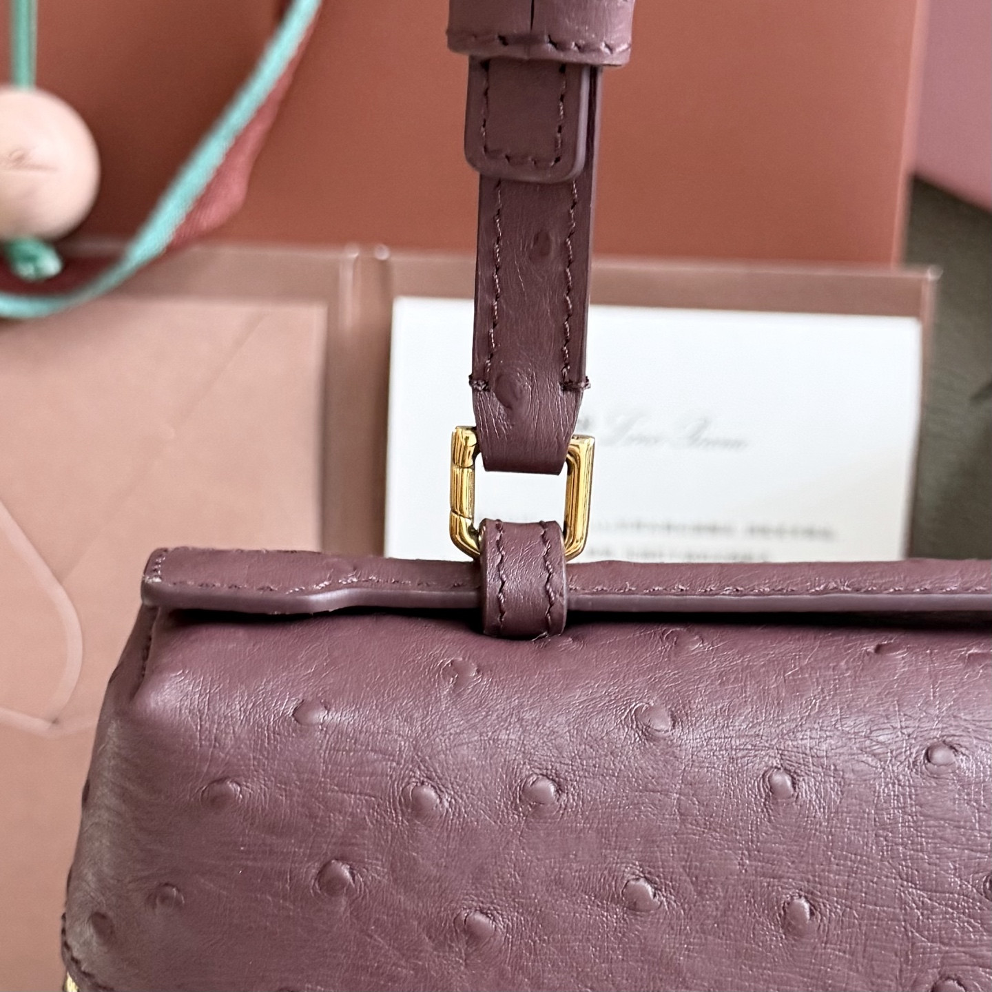 Loro Piana Extra Pocket L27 Ostrich-grained Leather 16x27x10cm